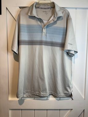 Walter Hagen Light Gray Polo with Blue and Gray Chest Bands